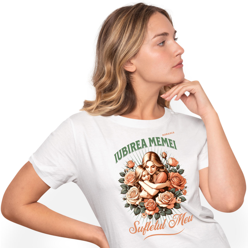 Tricou Femei, Barbati, Copii, Fata, Baiat, Unisex Personalizat "Mama și Fata – Cadouri Personalizate cu Trandafiri Roz și Mesajul Iubirii Mamei" [1]