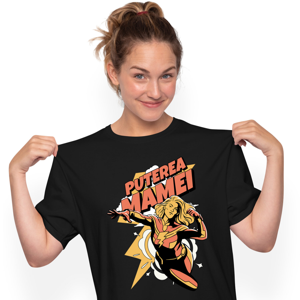 Tricou Femei, Barbati, Copii, Fata, Baiat, Unisex Personalizat "Puterea Mamei – Super Erou Familie – Cadouri Personalizate pentru Femei Puternice" [1]