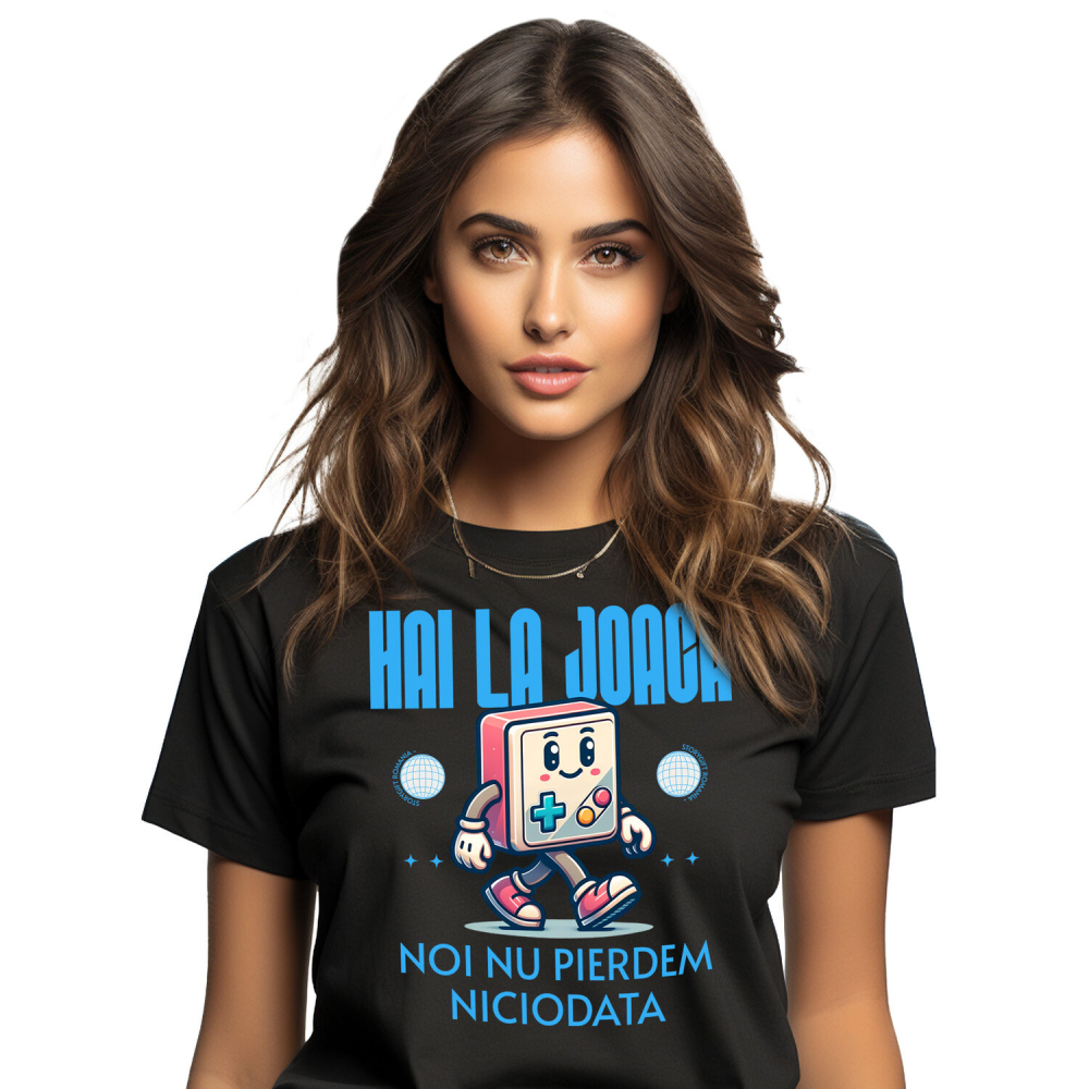 Tricou Femei, Barbati, Copii, Fata, Baiat, Unisex Personalizat Manetă Jocuri Video Veselă cu Text „Hai la Joacă” - Cadou Personalizat pentru Familie și Prieteni [1]