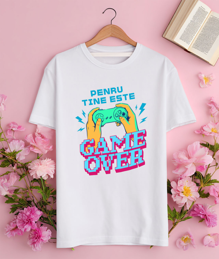Tricou Femei, Barbati, Copii, Fata, Baiat, Unisex Personalizat Game Over - Maneta Jocuri Video în Mâini - Cadou Personalizat Gaming [3]