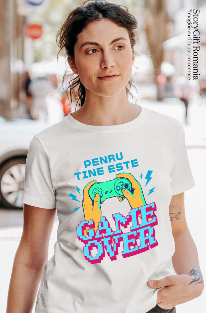 Tricou Femei, Barbati, Copii, Fata, Baiat, Unisex Personalizat Game Over - Maneta Jocuri Video în Mâini - Cadou Personalizat Gaming [2]