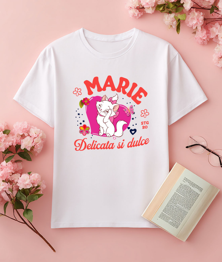 Tricou Femei cu Marie – Pisicuta Cu Stil si Inima Mare 100% Bumbac, Alb, XS [3]