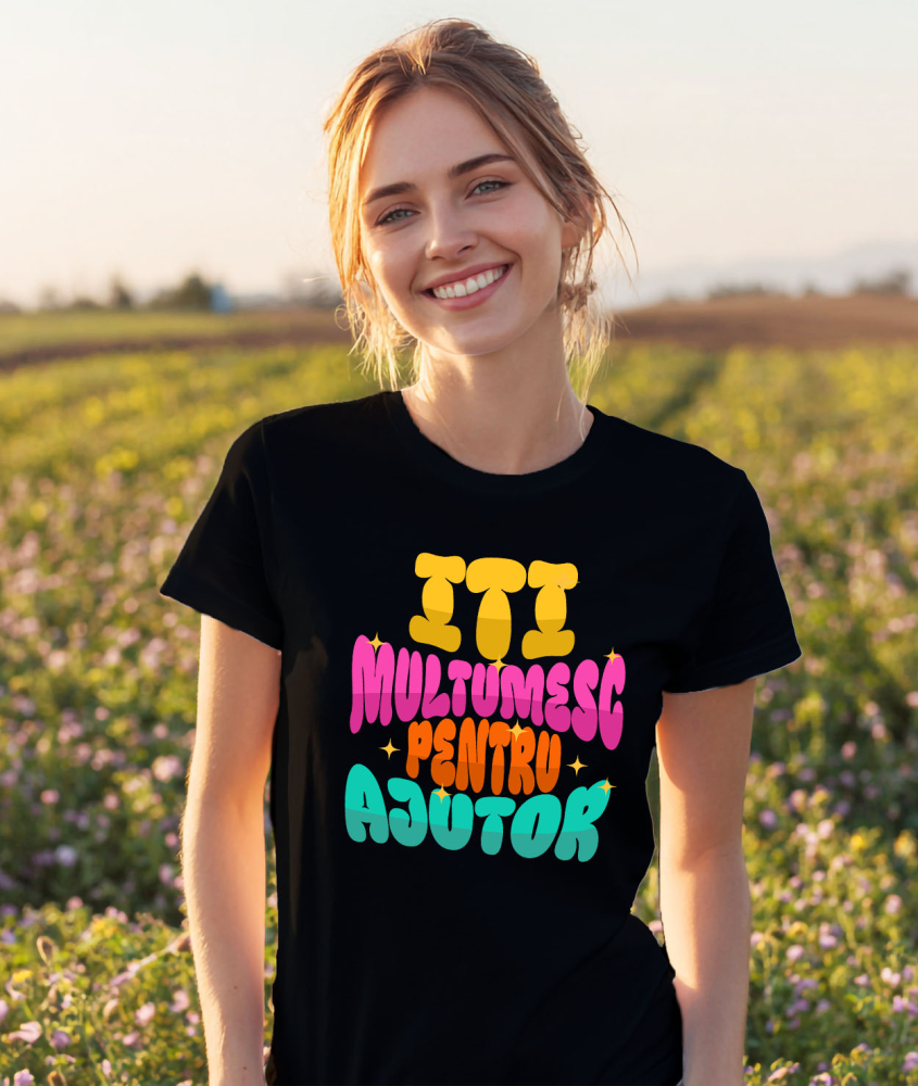 Tricou Femei, Barbati, Copii, Fata, Baiat, Unisex Personalizat Stele Strălucitoare Multicolore – „Îți Mulțumesc pentru Ajutor” – Cadou Personalizat pentru Familie, Tati, Copii, Prieteni [2]