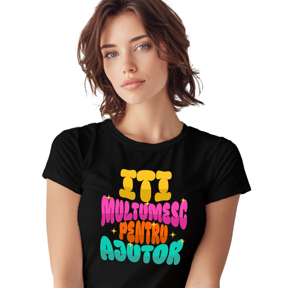 Tricou Femei, Barbati, Copii, Fata, Baiat, Unisex Personalizat Stele Strălucitoare Multicolore – „Îți Mulțumesc pentru Ajutor” – Cadou Personalizat pentru Familie, Tati, Copii, Prieteni [1]