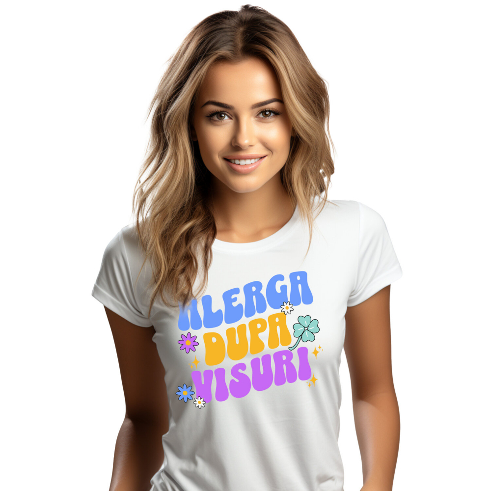 Tricou Femei, Barbati, Copii, Fata, Baiat, Unisex Personalizat „Alergă după visuri” - Mesaj Inspirational cu Flori Colorate | Cadou Personalizat pentru Familie și Prieteni [1]