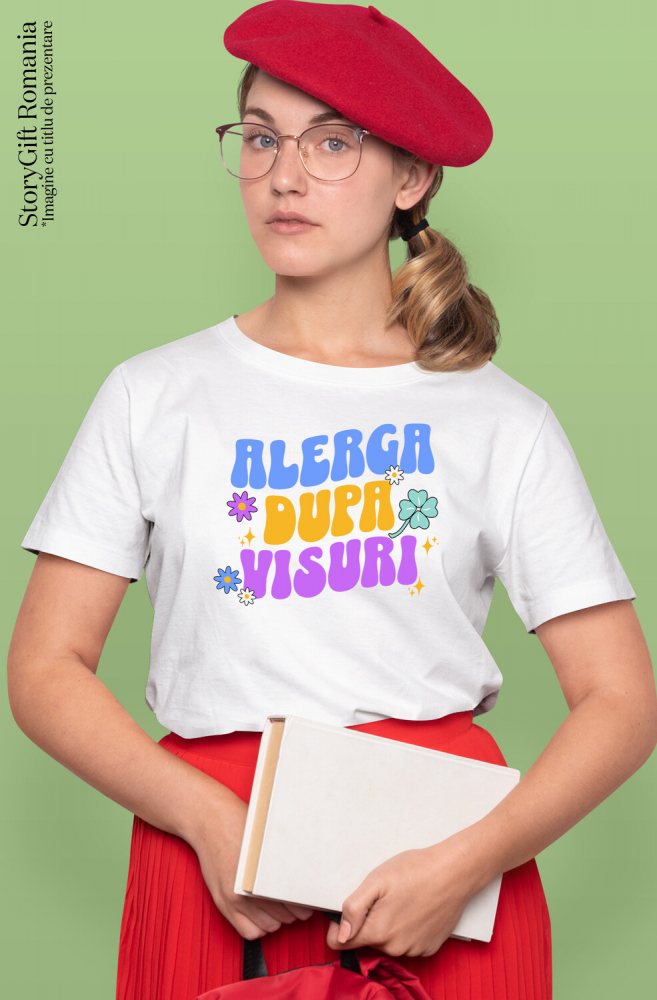 Tricou Femei, Barbati, Copii, Fata, Baiat, Unisex Personalizat „Alergă după visuri” - Mesaj Inspirational cu Flori Colorate | Cadou Personalizat pentru Familie și Prieteni [2]