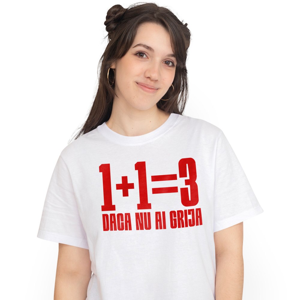 Tricou Femei, Barbati, Copii, Fata, Baiat, Unisex Personalizat Haios Adunare Matematica Unu Plus Unu Egal Trei – Cadouri Personalizate pentru Familie și Copii [1]