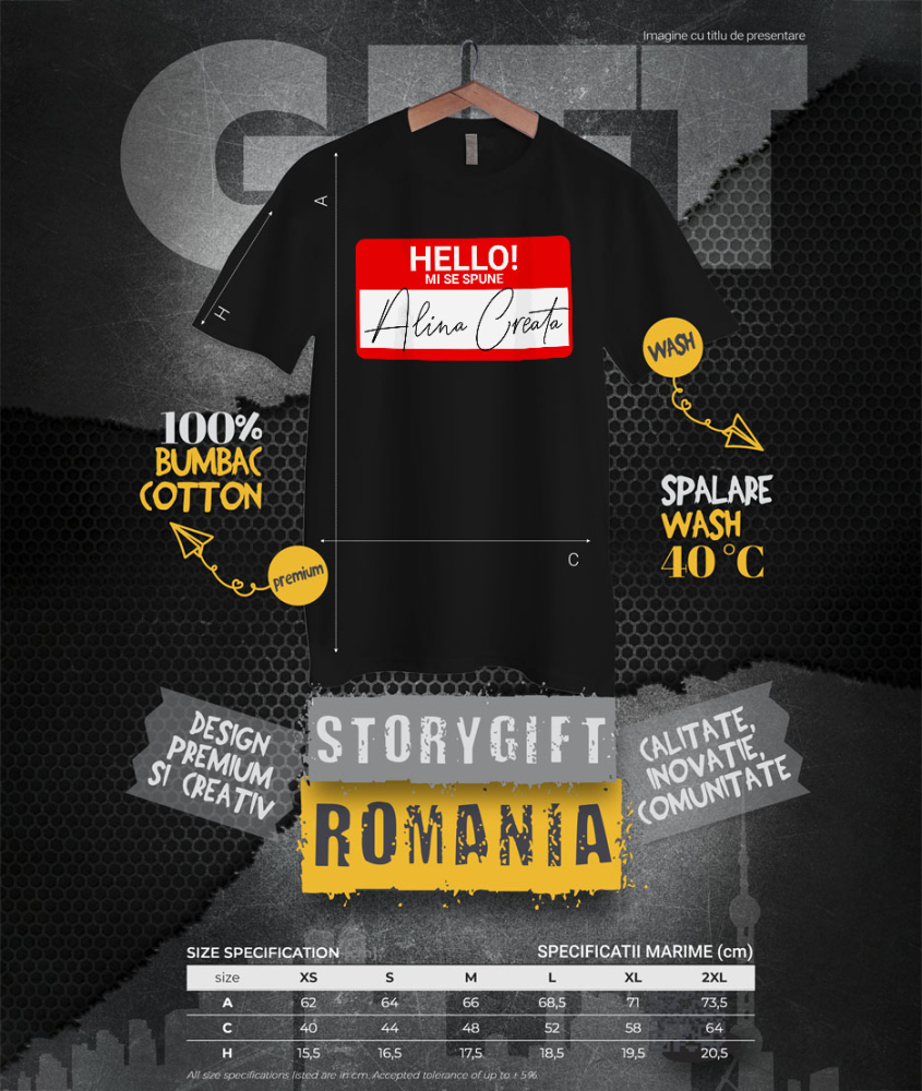 Tricou Femei, Barbati, Copii, Fata, Baiat, Unisex Personalizat Mesaj Haios Roșu "Hello Mi Se Spune Alina" - Insignă Personalizată pentru Angajați, Familie și Prieteni [4]