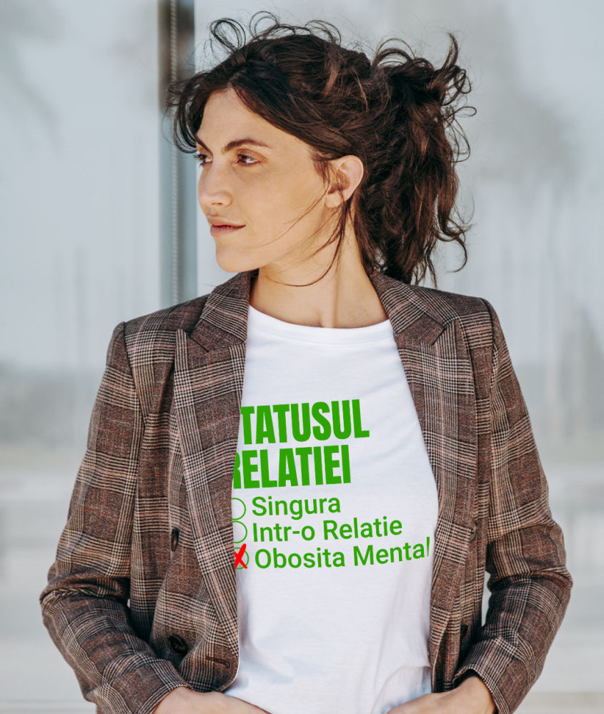 Tricou Femei, Barbati, Copii, Fata, Baiat, Unisex Personalizat „Mesaj Haios „Singura într-o Relație Obosită Mental” - Cadou Amuzant și Personalizat pentru Valentine's Day” [2]