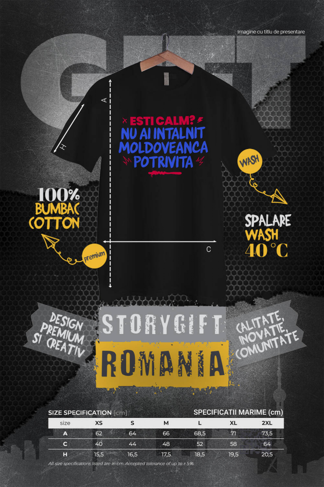 Tricou Femei, Barbati, Copii, Fata, Baiat, Unisex Personalizat „Ești Calm, Nu Ai Întâlnit Moldoveanca Potrivită” – Mesaj Amuzant pentru Cadouri Personalizate [4]