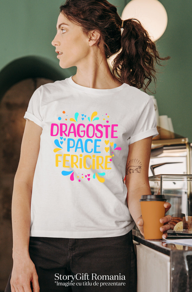Tricou Femei, Barbati, Copii, Fata, Baiat, Unisex Personalizat Dagste Pace Fericire – Tricou Personalizat cu Mesaj Inspirațional Colorat [2]