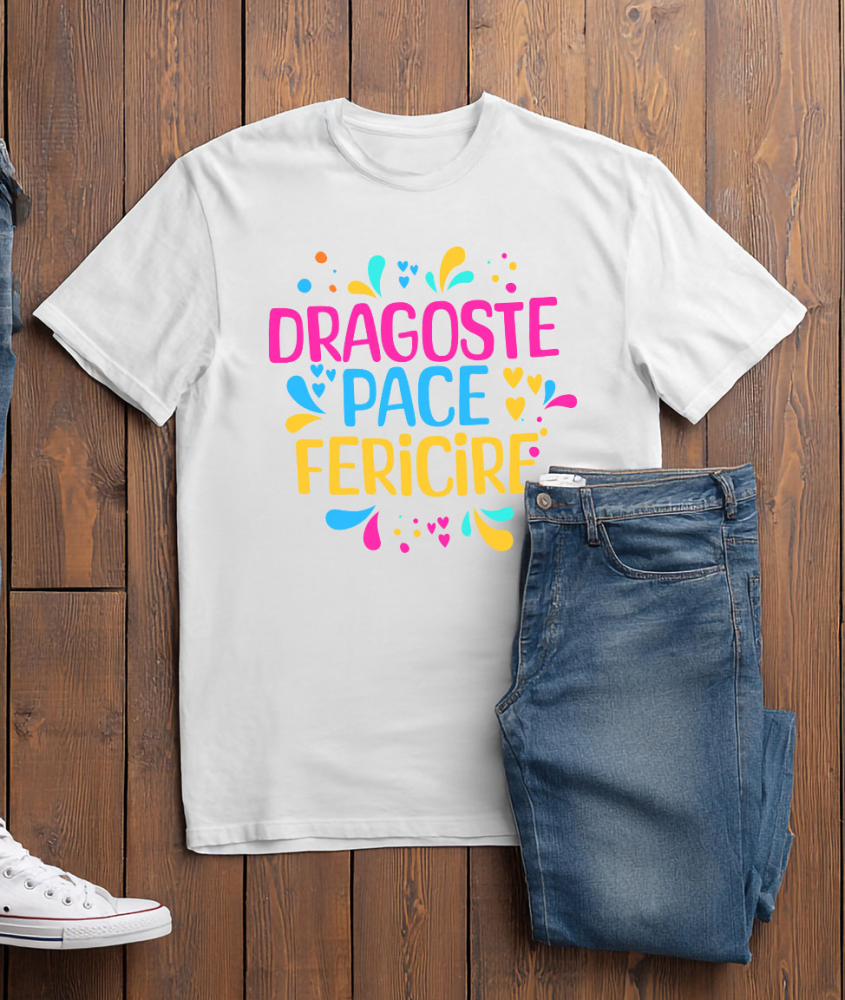 Tricou Femei, Barbati, Copii, Fata, Baiat, Unisex Personalizat Dagste Pace Fericire – Tricou Personalizat cu Mesaj Inspirațional Colorat [3]