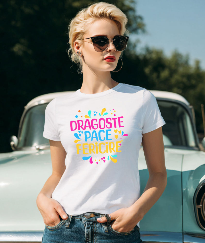 Tricou Femei, Barbati, Copii, Fata, Baiat, Unisex Personalizat Dagste Pace Fericire – Tricou Personalizat cu Mesaj Inspirațional Colorat [2]
