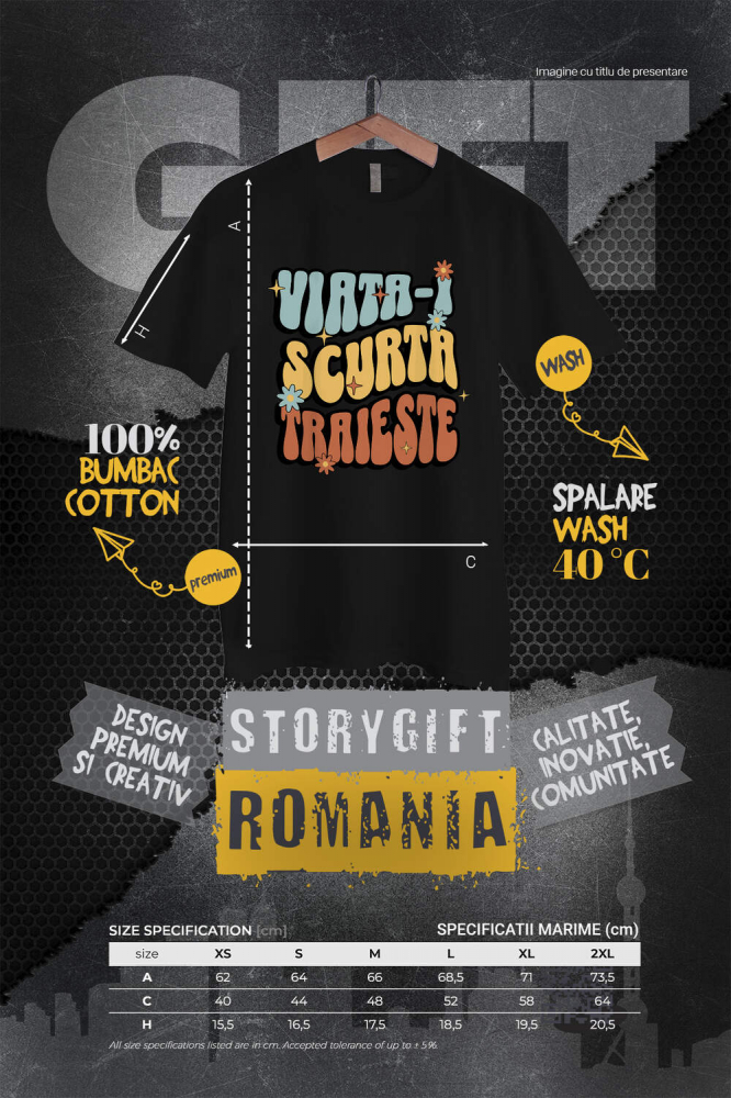 Tricou Femei, Barbati, Copii, Fata, Baiat, Unisex Personalizat „Viața-i scurtă, trăiește!” - Mesaj Inspirational cu Flori Colorate | Cadou Personalizat pentru Familie și Prieteni [4]