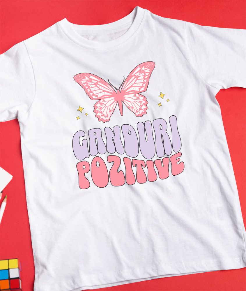 Tricou Femei, Barbati, Copii, Fata, Baiat, Unisex Personalizat Gânduri Pozitive – Fluture Roz, Cadou Personalizat Motivațional [3]