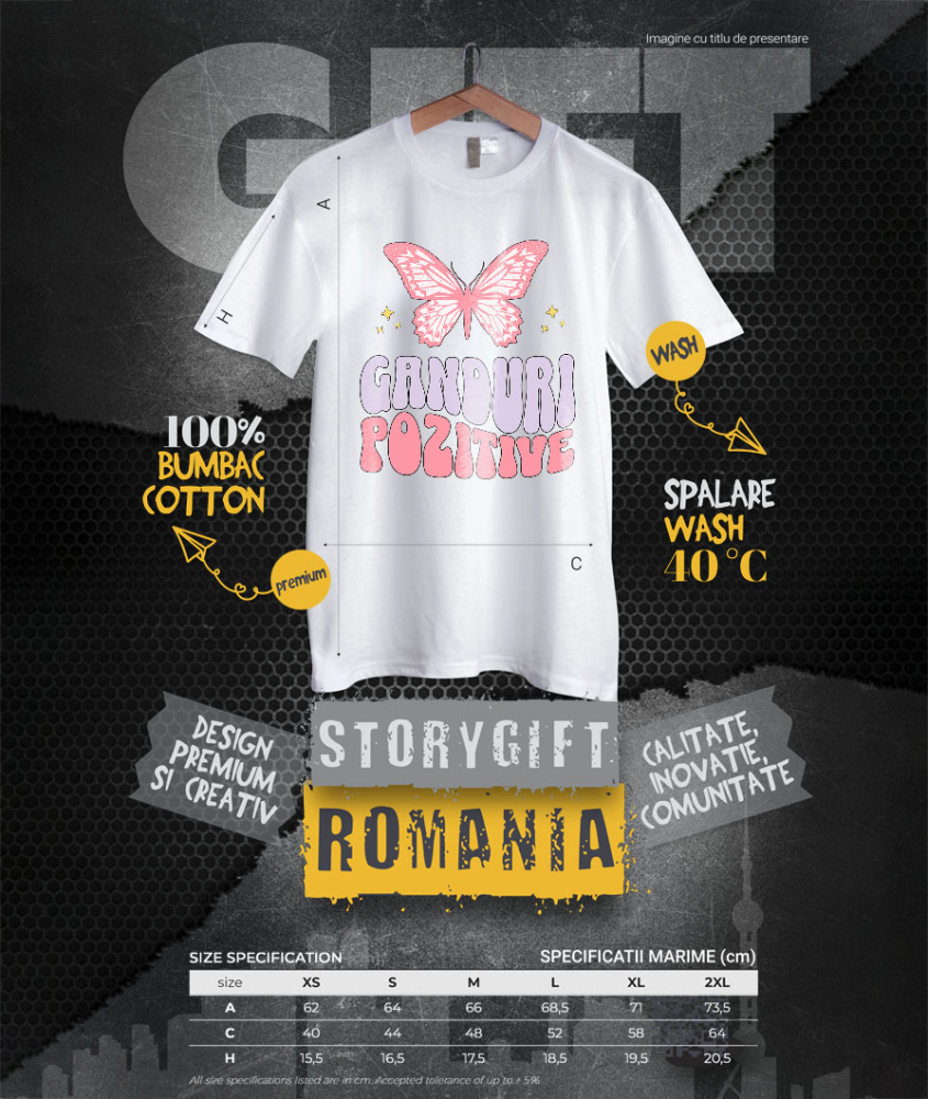 Tricou Femei, Barbati, Copii, Fata, Baiat, Unisex Personalizat Gânduri Pozitive – Fluture Roz, Cadou Personalizat Motivațional [4]