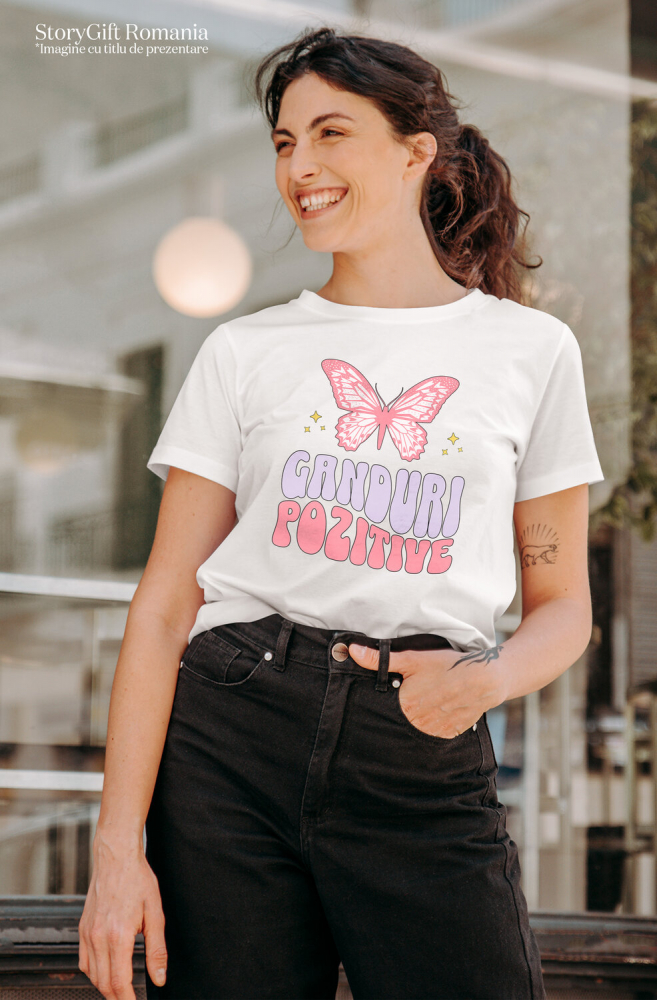 Tricou Femei, Barbati, Copii, Fata, Baiat, Unisex Personalizat Gânduri Pozitive – Fluture Roz, Cadou Personalizat Motivațional [2]