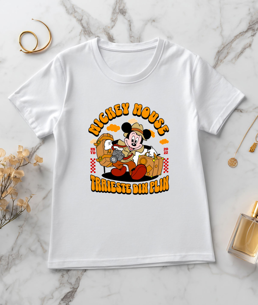 Tricou Femei cu Mickey in drum spre noi aventuri 100% Bumbac, Alb, L [3]