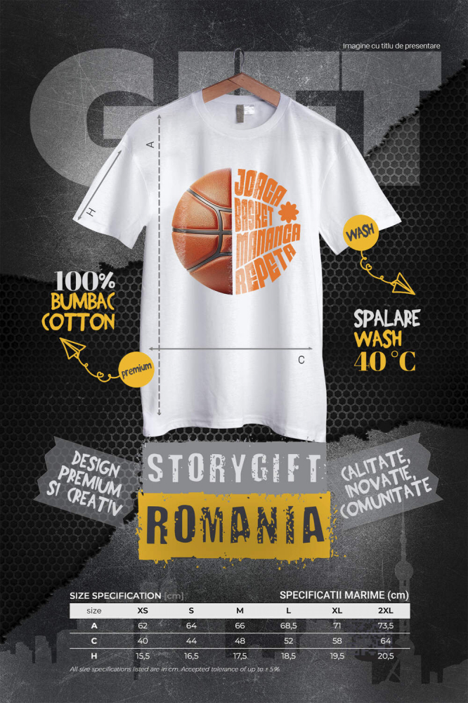 Tricou Femei, Barbati, Copii, Fata, Baiat, Unisex Personalizat Minge Baschet Design Complex – Rutina Zilnică „Joacă Baschet, Mănâncă, Repetă” [4]