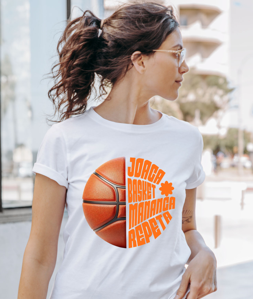Tricou Femei, Barbati, Copii, Fata, Baiat, Unisex Personalizat Minge Baschet Design Complex – Rutina Zilnică „Joacă Baschet, Mănâncă, Repetă” [2]