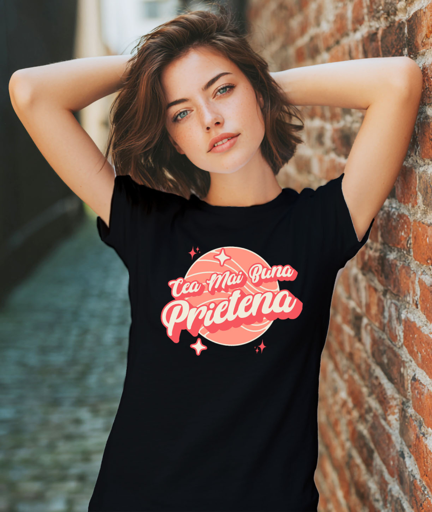 Tricou Femei, Barbati, Copii, Fata, Baiat, Unisex Personalizat "Minge de Baschet Personalizată cu Stele Strălucitoare - Cea Mai Bună Prietenă Fete, Cadou Dragoste" [2]