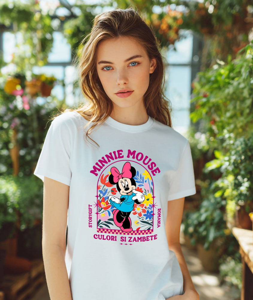 Tricou Femei cu Minnie în grădina fermecată 100% Bumbac, Alb, L [2]