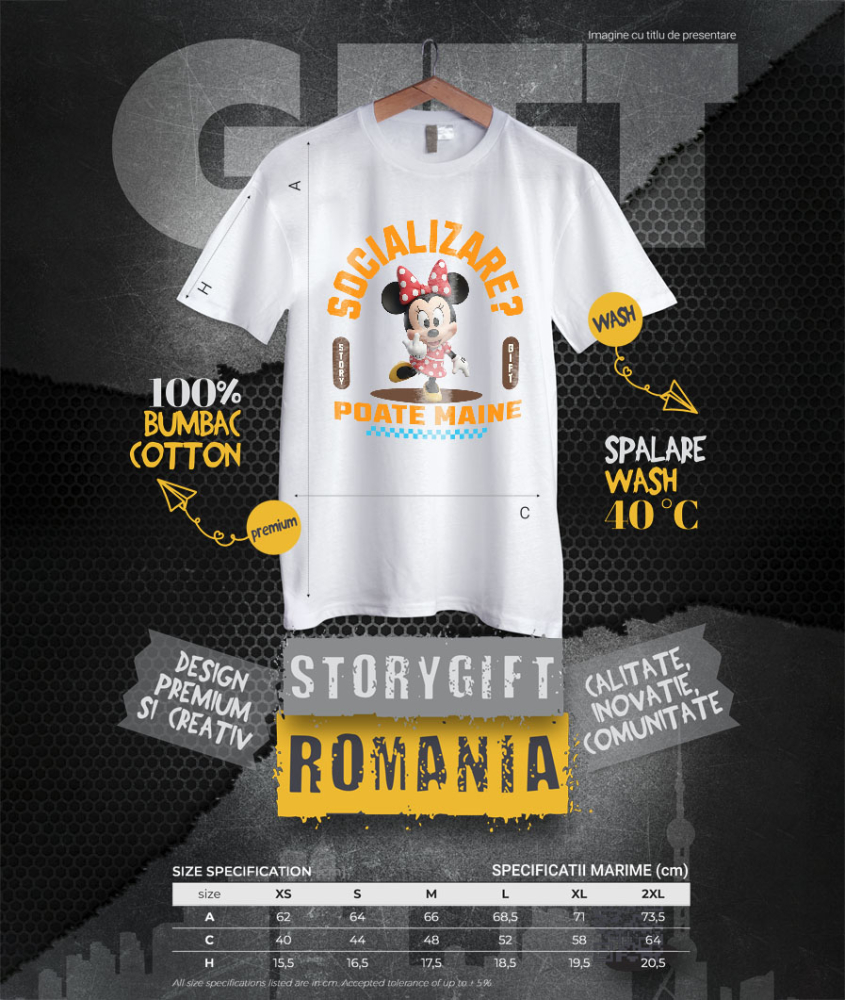 Tricou Femei cu Minnie Mouse  , Degetul Mijlociu, Socializare? Poate maine, Anti-social 100% Bumbac, Alb, XL [4]