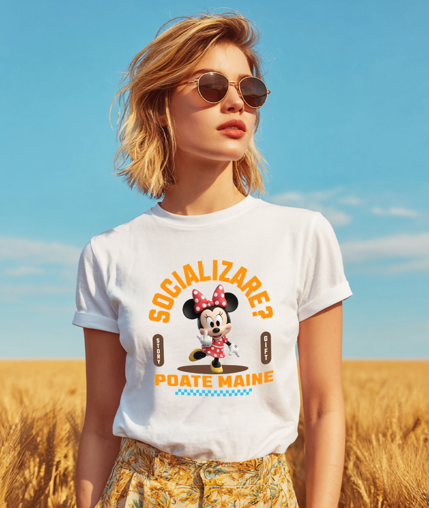 Tricou Femei cu Minnie Mouse  , Degetul Mijlociu, Socializare? Poate maine, Anti-social 100% Bumbac, Alb, XL [2]