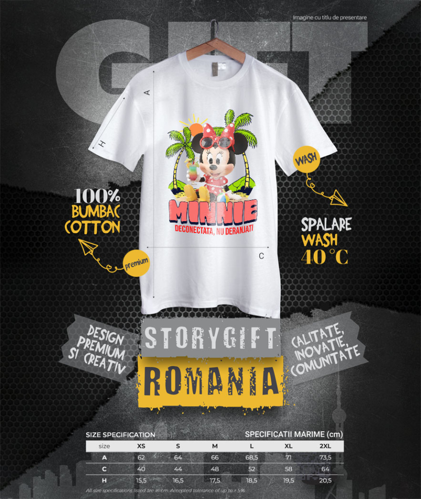 Tricou Femei cu Minnie Mouse la Plaja – Soare si Palmieri 100% Bumbac, Alb, S [4]