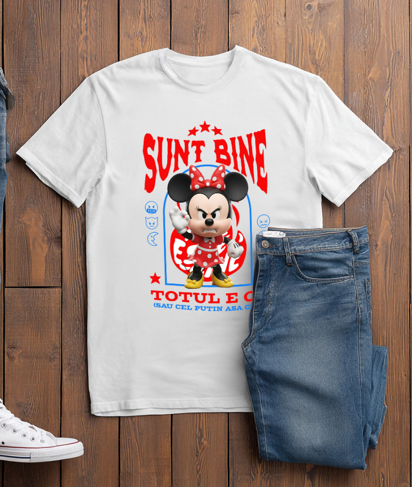 Tricou Femei cu Minnie Mouse, Ok, Sarcastic, Nervos, Iritat 100% Bumbac, Alb, M [3]
