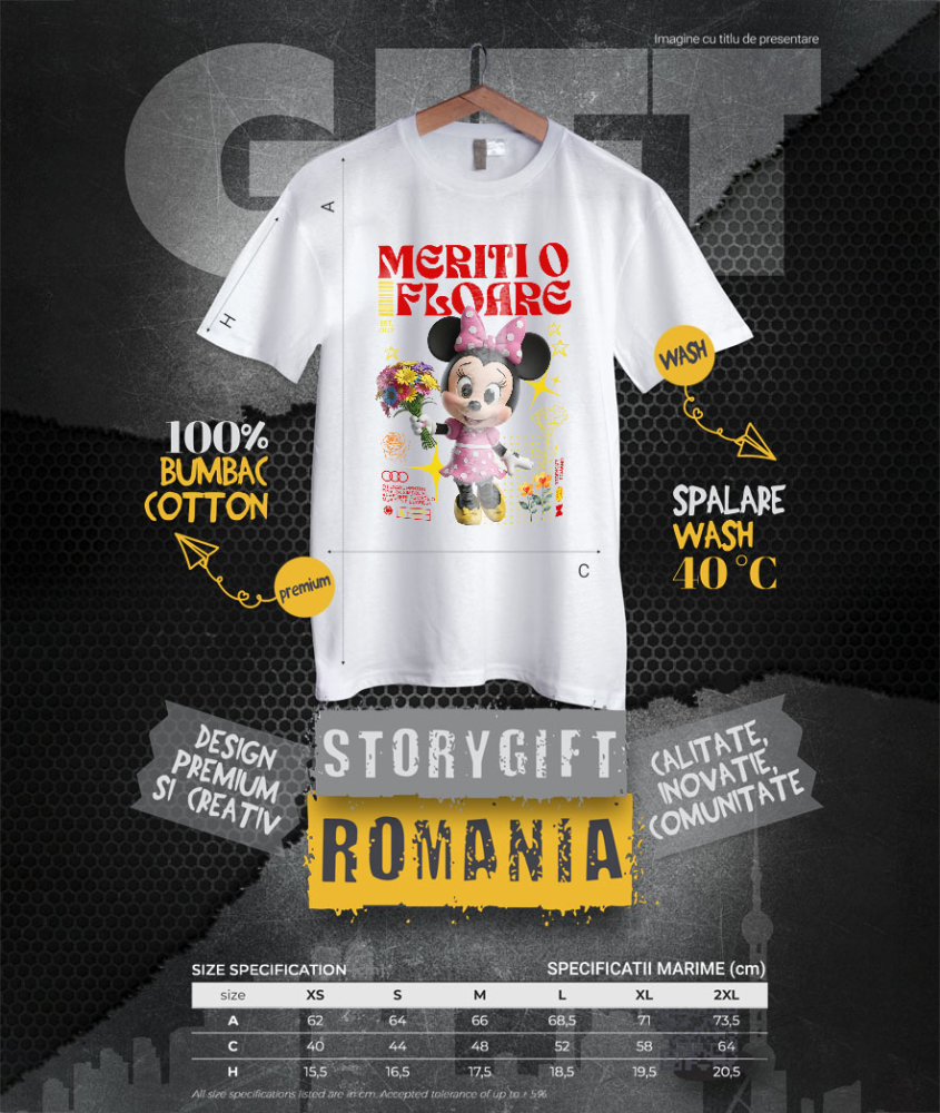 Tricou Femei cu Minnie Mouse Rasete si Flori Disney 100% Bumbac, Alb, XL [4]