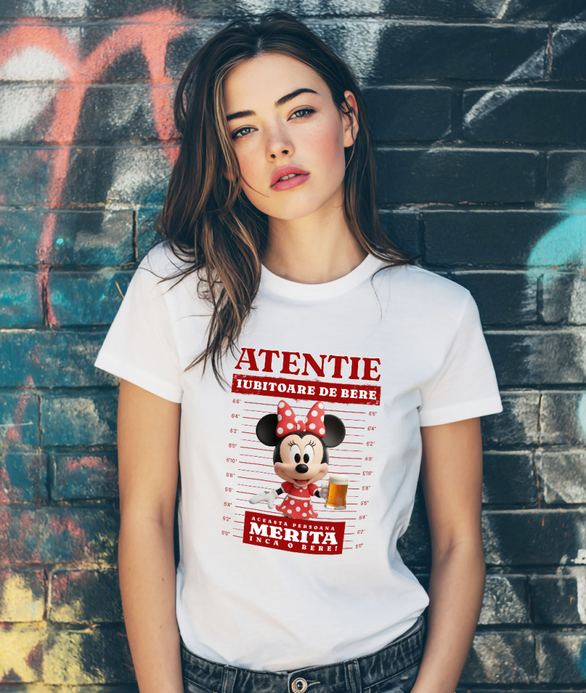 Tricou Femei cu Minnie Mouse si Cadoul Perfect cu Bere 100% Bumbac, Alb, XS [2]