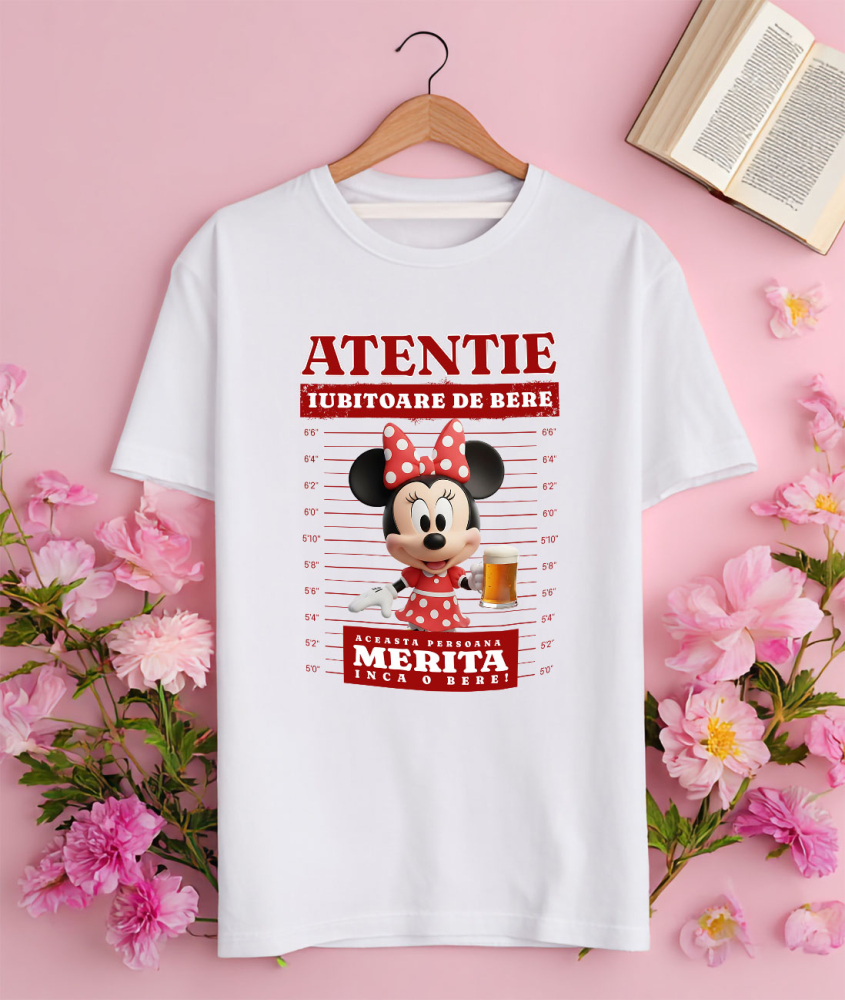 Tricou Femei cu Minnie Mouse si Cadoul Perfect cu Bere 100% Bumbac, Alb, XS [3]