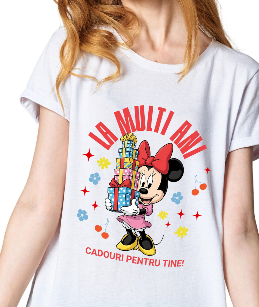 Tricou Femei cu Minnie Mouse Zi de Nastere – Cadouri Unice pentru Aniversare 100% Bumbac, Alb, M [2]
