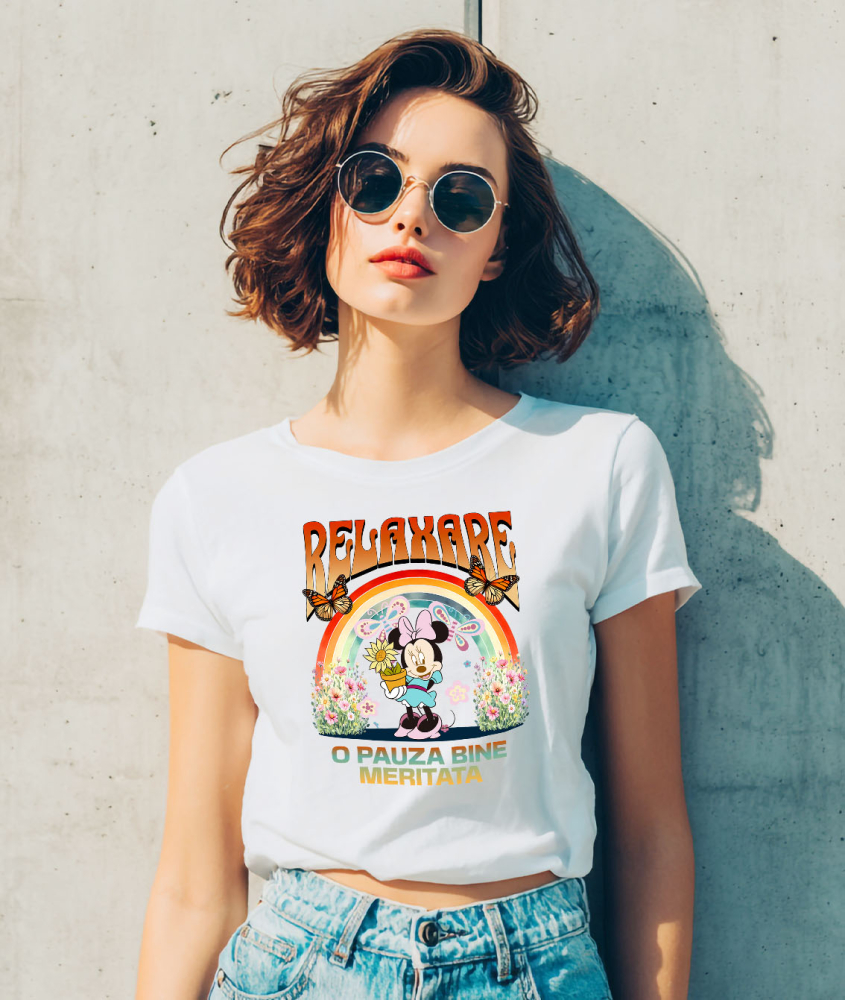 Tricou Femei cu Minnie si Mica ei Gradina 100% Bumbac, Alb, XS [2]