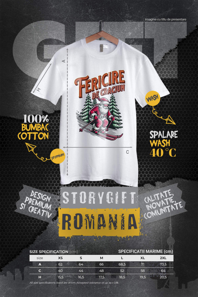 Tricou Femei, Barbati, Copii, Fata, Baiat, Unisex Personalizat Moș Crăciun Cool pe Schiuri – Cadouri Personalizate pentru un Crăciun Plin de Fericire [4]
