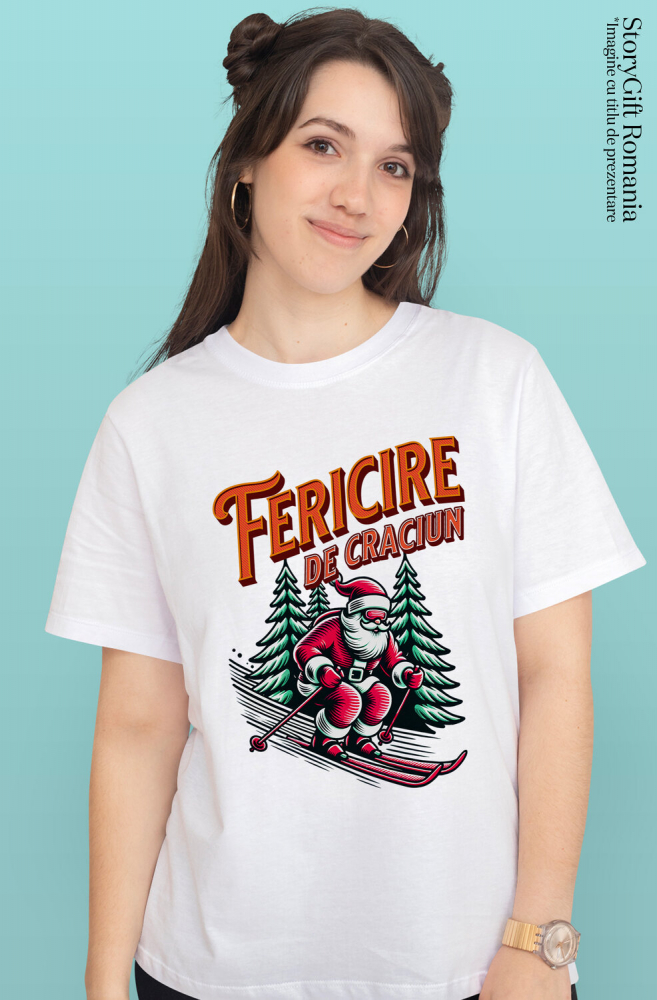 Tricou Femei, Barbati, Copii, Fata, Baiat, Unisex Personalizat Moș Crăciun Cool pe Schiuri – Cadouri Personalizate pentru un Crăciun Plin de Fericire [2]