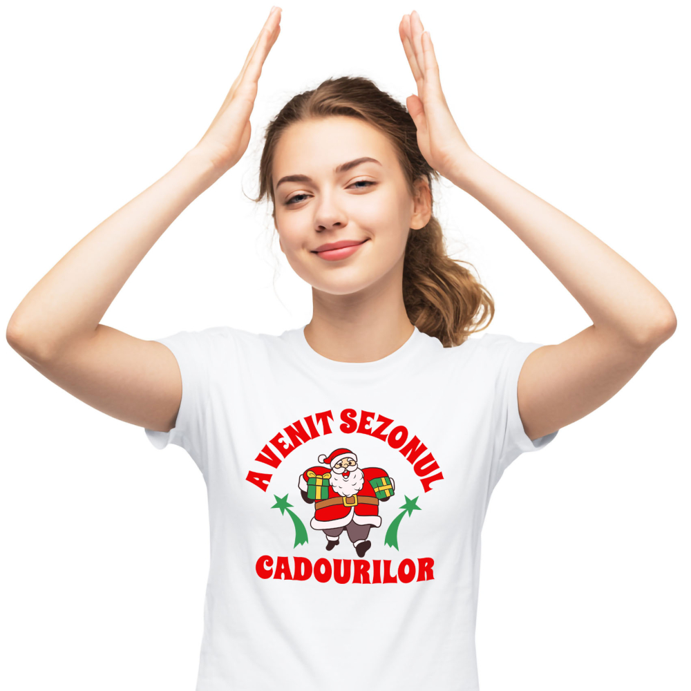 Tricou Femei, Barbati, Copii, Fata, Baiat, Unisex Personalizat Moș Crăciun Gras cu Cadouri Colorate - Sezonul Cadourilor și Cadouri Personalizate [1]