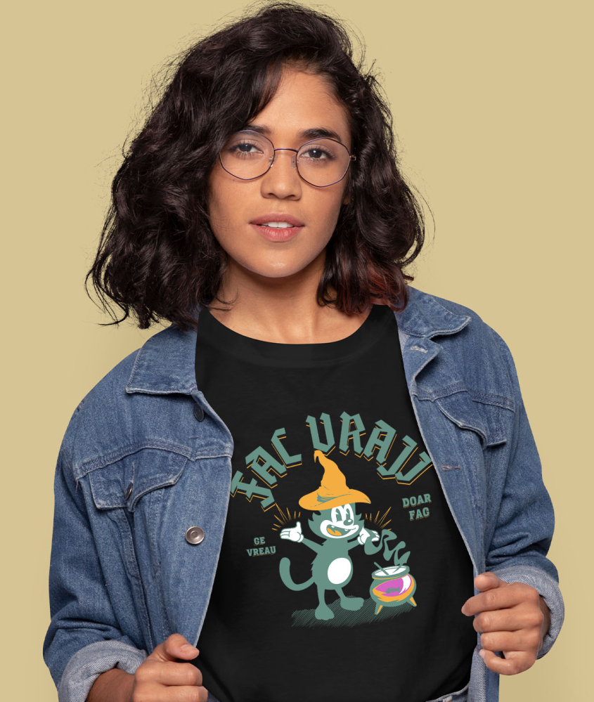 Tricou Femei, Barbati, Copii, Fata, Baiat, Unisex Personalizat Motan cu Pălărie de Vrăjitor | Produse Personalizate pentru Halloween și Familie [2]