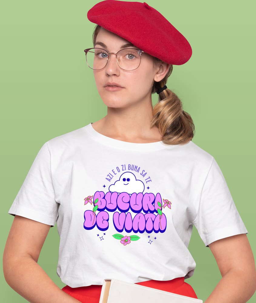 Tricou Femei, Barbati, Copii, Fata, Baiat, Unisex Personalizat Bucură-te de Viață – Tricou Personalizat cu Norișor Pufos și Mesaj Inspirațional [2]