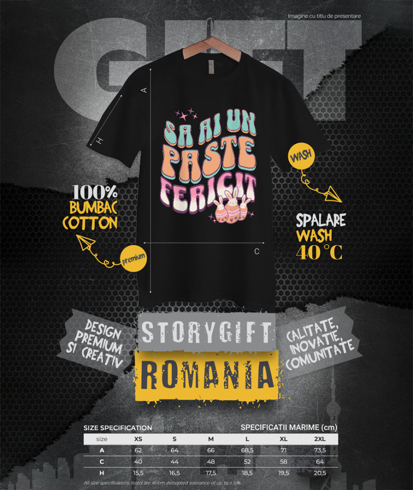 Tricou Femei, Barbati, Copii, Fata, Baiat, Unisex Personalizat "Ouă Colorate cu Iepuri Albi - Paște Fericit, Cadou de Sărbători" [4]