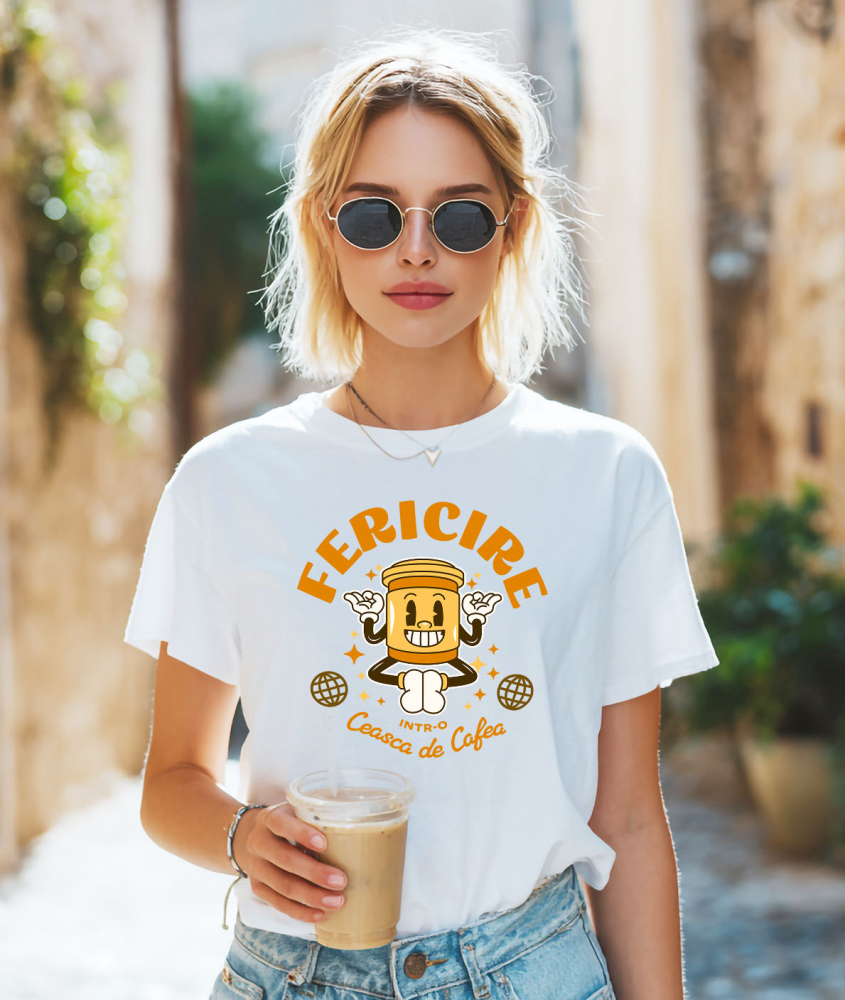 Tricou Femei, Barbati, Copii, Fata, Baiat, Unisex Personalizat „Pahar Personalizat „Fericire Într-o Ceașcă de Cafea” – Cadou Perfect pentru Iubitorii de Cafea și Yoga” [2]