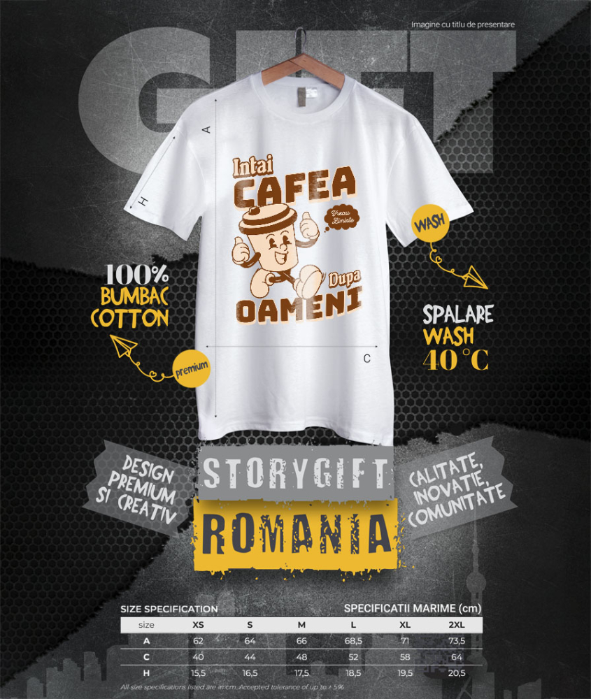 Tricou Femei, Barbati, Copii, Fata, Baiat, Unisex Personalizat „Pahar De Cafea Vesel „Intai Cafea Dupa Oameni” – Cadou Amuzant pentru Iubitorii de Cafea” [4]