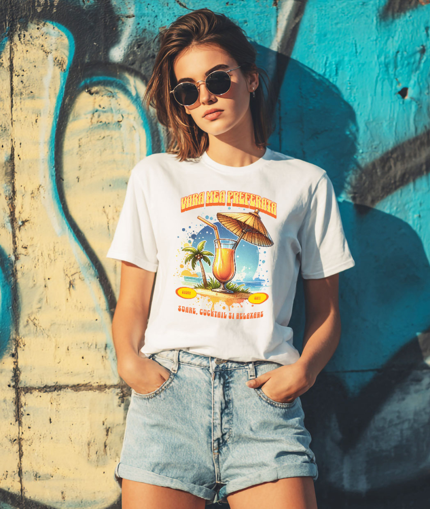 Tricou Femei, Barbati, Copii, Fata, Baiat, Unisex Personalizat „Pahar Fresh Portocale Pe Nisip - Cadou Perfect Pentru Vara Ta Preferată” [2]