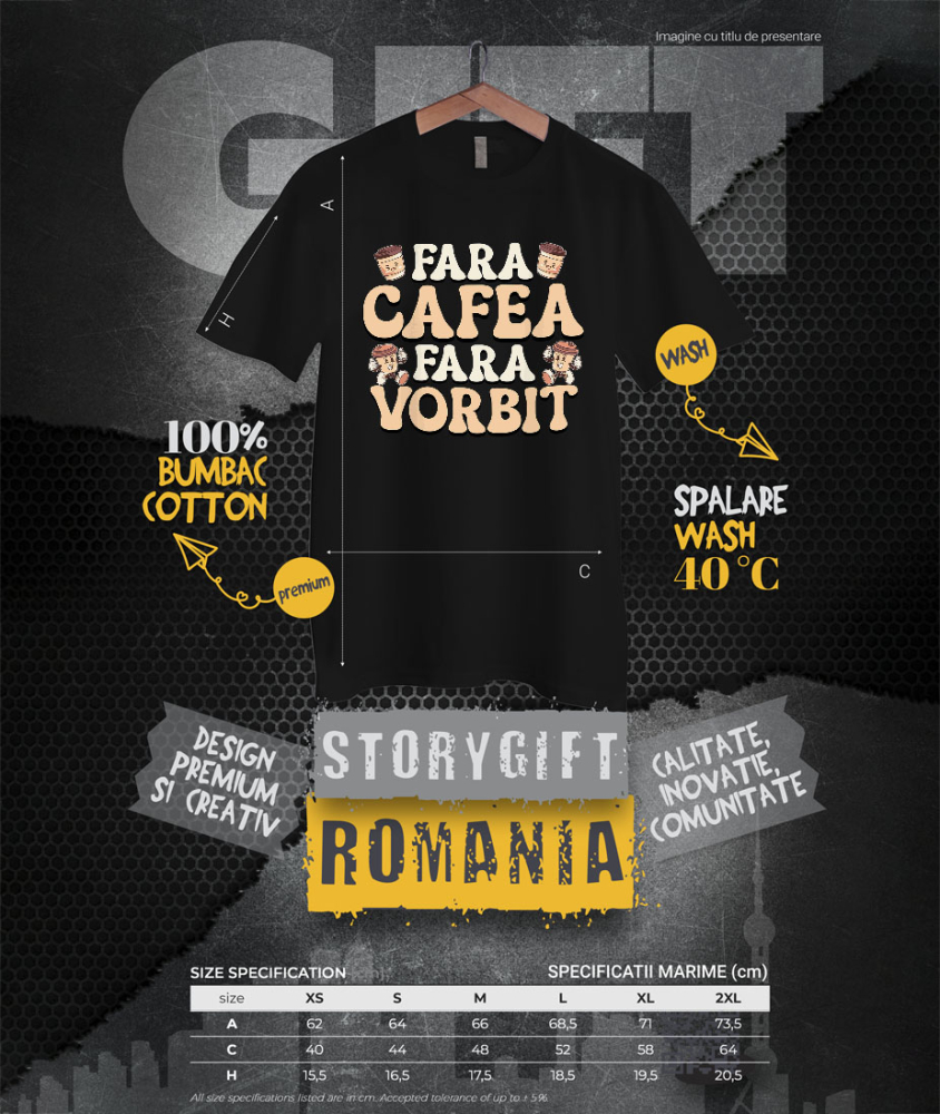 Tricou Femei, Barbati, Copii, Fata, Baiat, Unisex Personalizat „Pahar De Cafea Vesel 'Fără Cafea, Fără Vorbit' – Cadou Amuzant pentru Iubitorii de Cafea” [4]