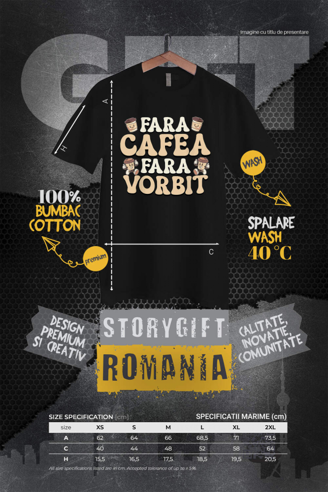 Tricou Femei, Barbati, Copii, Fata, Baiat, Unisex Personalizat „Pahar De Cafea Vesel 'Fără Cafea, Fără Vorbit' – Cadou Amuzant pentru Iubitorii de Cafea” [4]