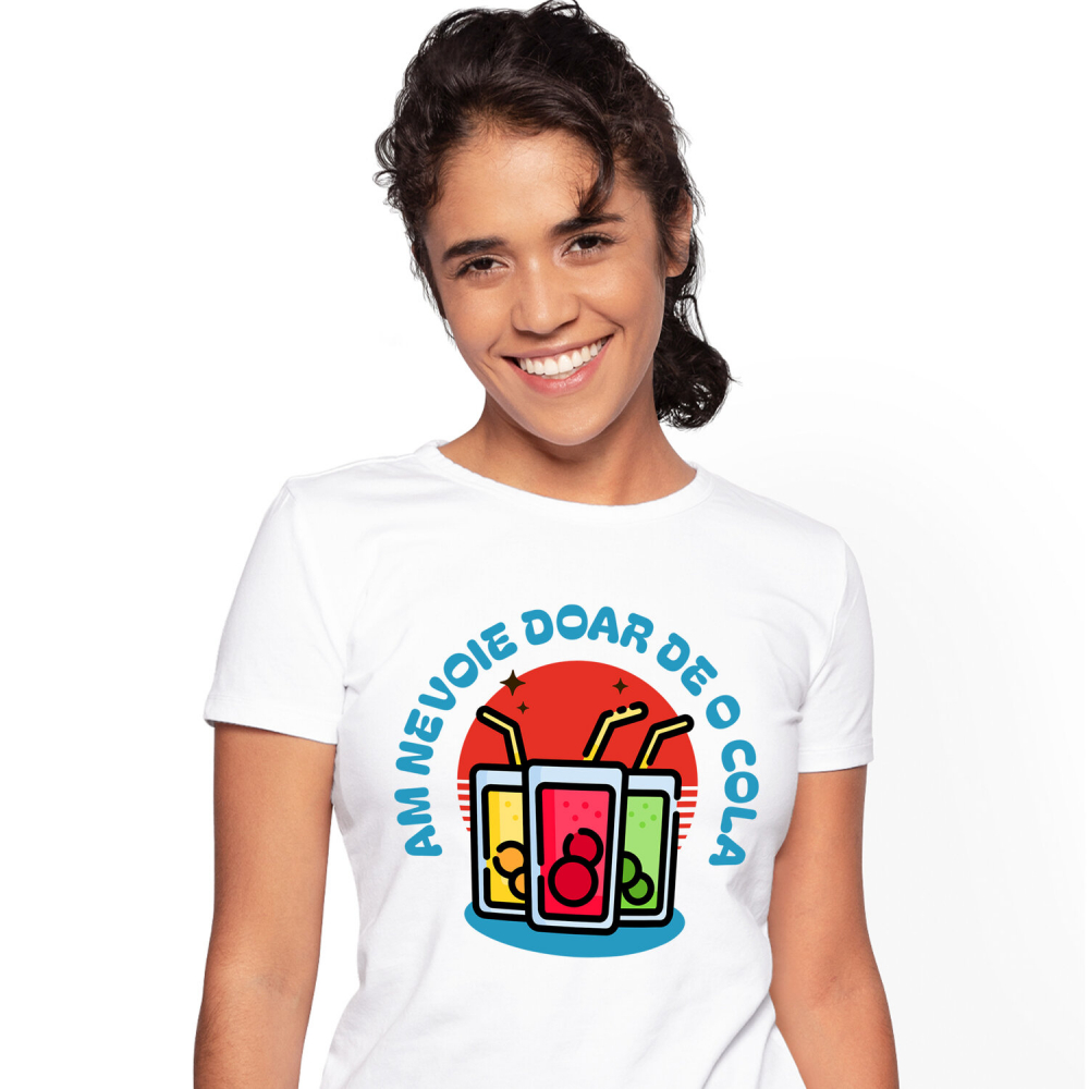 Tricou Femei, Barbati, Copii, Fata, Baiat, Unisex Personalizat „Pahar Colorat Personalizat 'Am Nevoie de o Cola' – Cadou Vesel pentru Familie și Prieteni” [1]