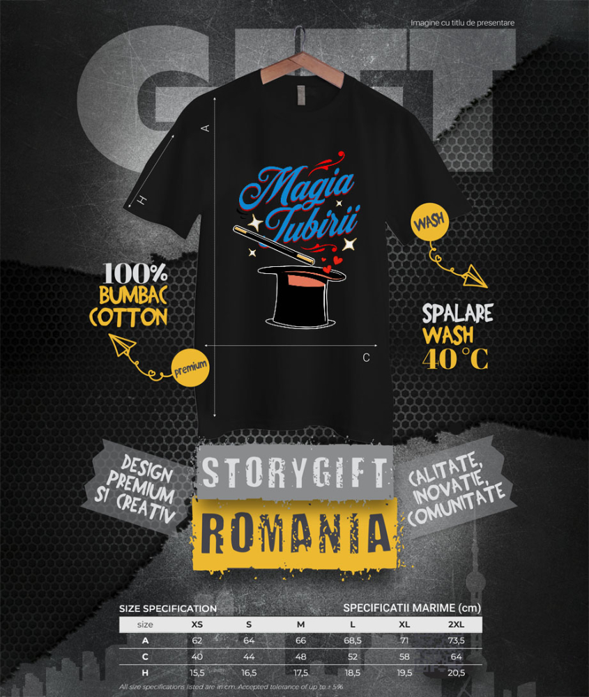 Tricou Femei, Barbati, Copii, Fata, Baiat, Unisex Personalizat Pălărie de Magician cu Mesaj „Magia Iubirii” – Cadou Romantic Personalizat pentru Valentine's Day [4]