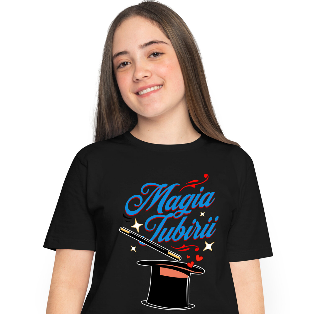 Tricou Femei, Barbati, Copii, Fata, Baiat, Unisex Personalizat Pălărie de Magician cu Mesaj „Magia Iubirii” – Cadou Romantic Personalizat pentru Valentine's Day [1]