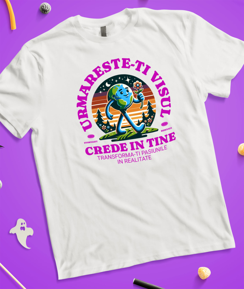 Tricou Femei, Barbati, Copii, Fata, Baiat, Unisex Personalizat "Produse personalizate inspiraționale – Pământ mergător și floare roșie pentru a-ți urma visul" [3]